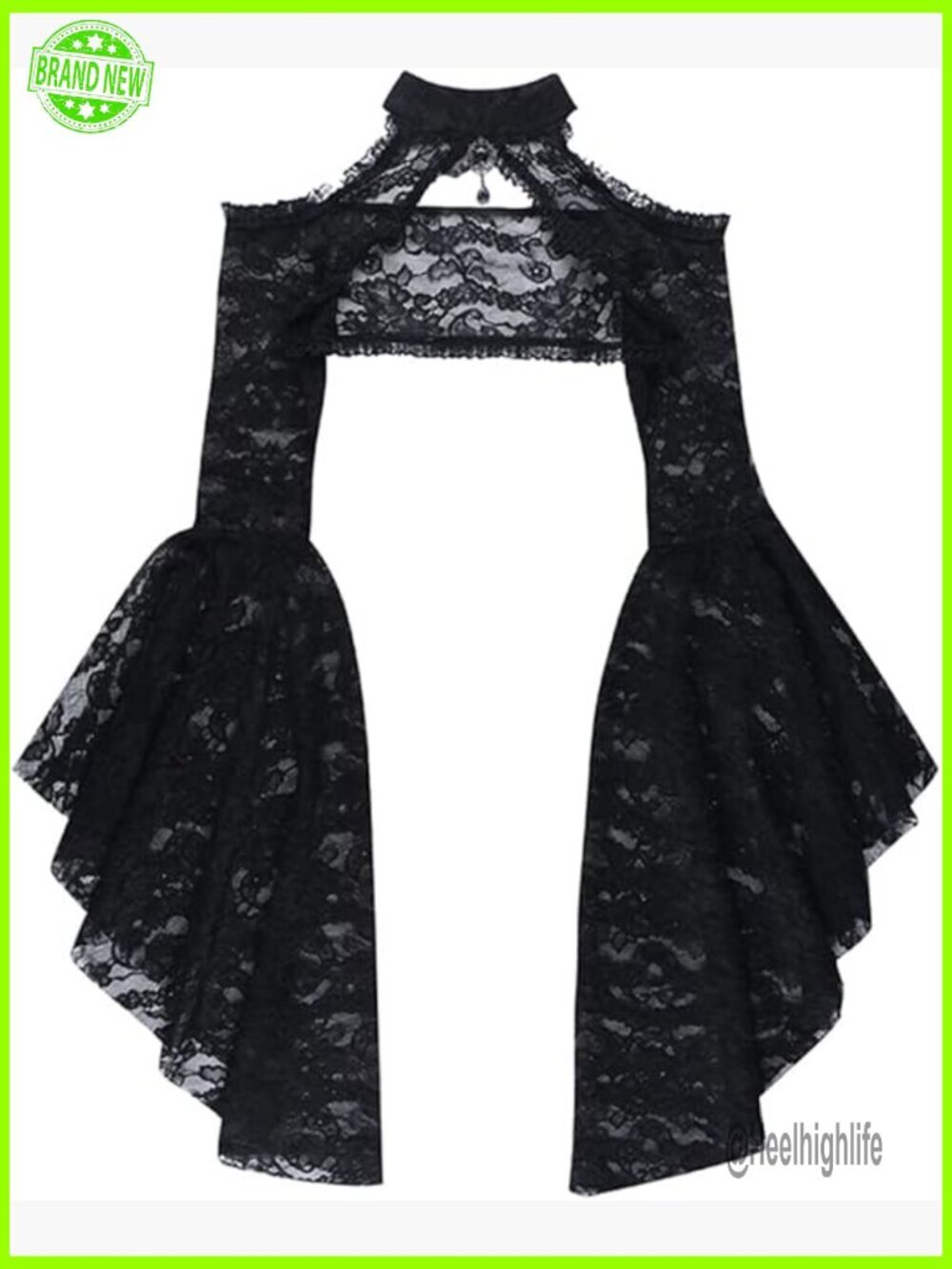 Fitted Long Sleeve Shrug Sweater with Bell Sleeves, Mock Neck